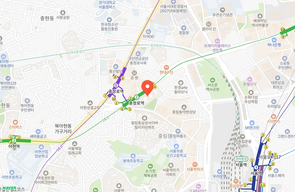 충정로역자이르네 위치 지도, 서울 중구 중림동 충정로역 일대